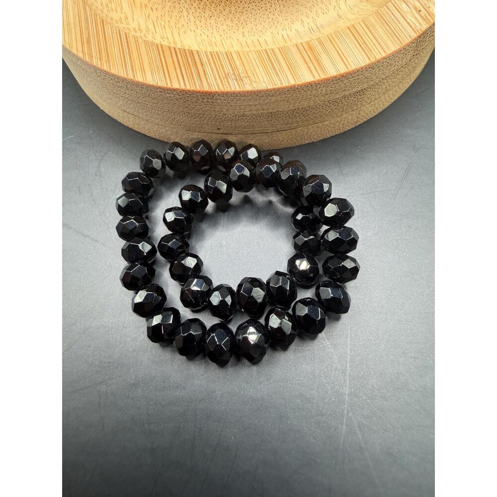Black Onyx Faceted Rondelle 5mm Bracelet